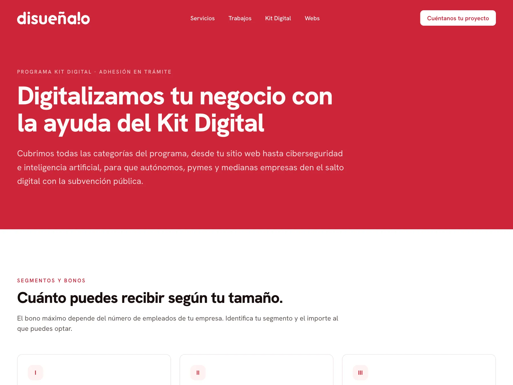 Página de Kit Digital de disueñalo.com, la agencia del grupo